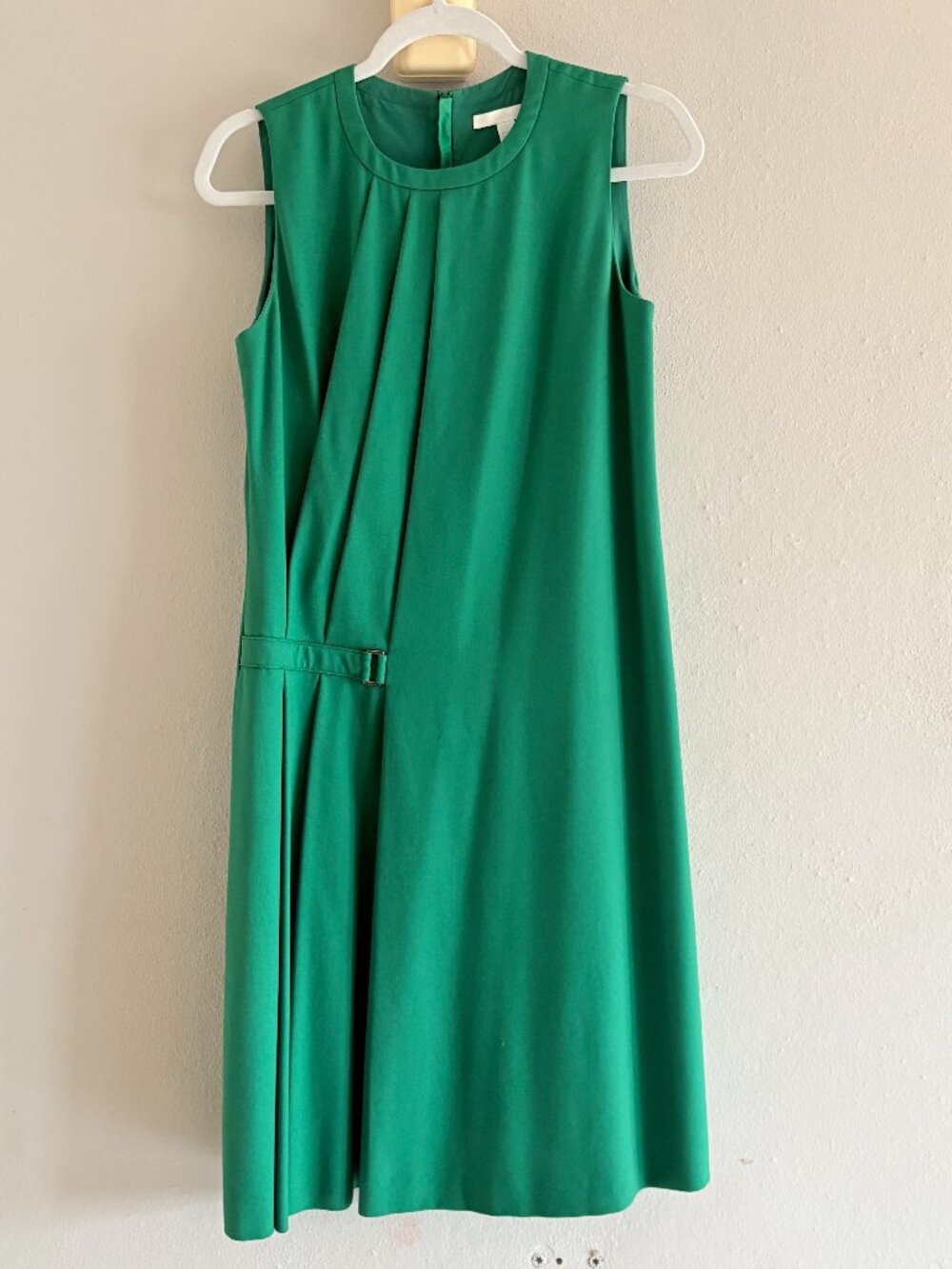 BOSS Hugo Boss Green "Henalia" Sleeveless Pleated Dress with Waist Clasp